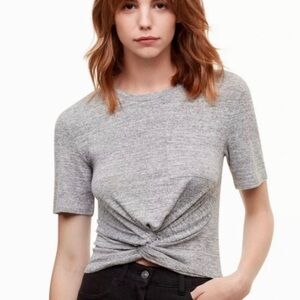 ARITZIA WILFRED FREE Subah Twist Knot Front Gray Tee EUC